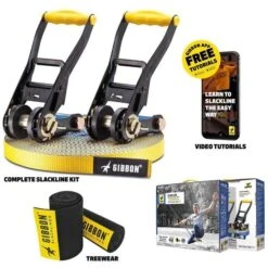 GIBBON Flowline Treewear Set Slackline 25m - Blauw/geel -Buitensport Winkel gibbon flowline treewear set blue yellow 18222 06 1512220