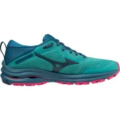 Mizuno Wave Rider TT Hardloopschoenen Dames - Lagoon / Moroccan Blue / Pink Peacock -Buitensport Winkel mizuno wave rider tt womens trail running shoes lagoon moroccan blue pink peacock 3 1115688