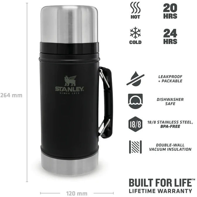 Stanley Classic Legendary Geïsoleerde Voedselcontainer - 940 Ml - Matte Black 3 Stanley Classic Legendary Geïsoleerde Voedselcontainer - 940 Ml - Matte Black - Afbeelding 3