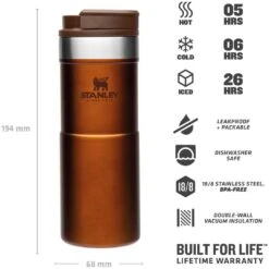 Stanley NEVERLEAK Thermobeker - 0.35l - Maple -Buitensport Winkel stanley neverleak insulated travel mug 0 35l maple 2 1504338